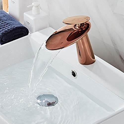 Beckenmixer Leitungswasserfall Bad Waschbecken Haken Heiße und kalte Einsloch-Basin-Wasserhahn Toilettenwaschbecken Badezimmer Wasserhahn-Golden (Nero) von OUBBDVRT