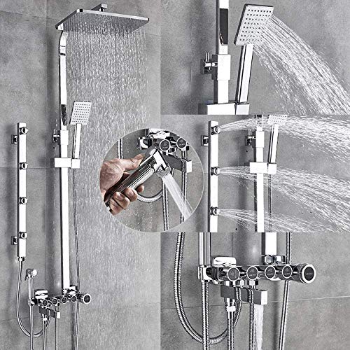Duschmensch Set Duschsystem Mattschwarze Chrom Duscharmaturen Set Messing 5-Wege-Taste Steuerung Tap Spa Massage Jets Duschbad Duschschuhe, matt schwarz von OUBBDVRT