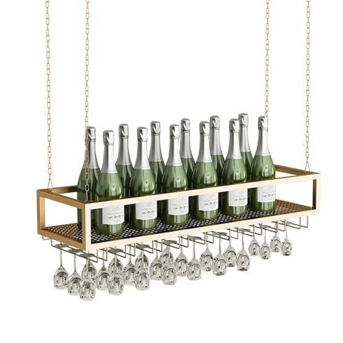 Metall hängende Weinglasregal und Flaschenhalter für Bar oder Restaurant Vintage Style Pleating Storage Regal für Weingläser und Flaschen Wandmontierte Regale mit Metallständer (120 x 25 x 20 cm) von OUBBDVRT