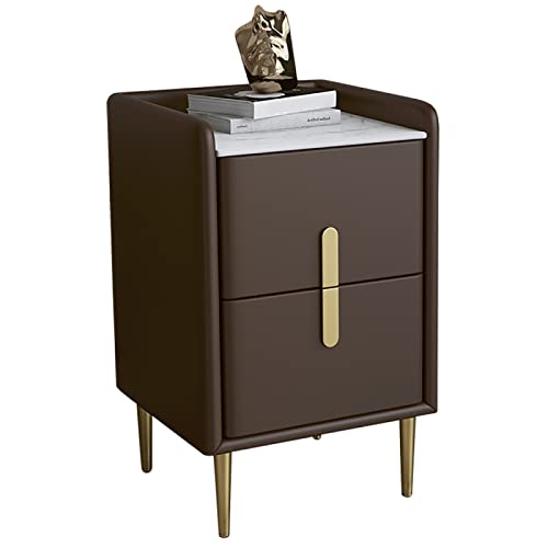 Mitte des Jahrhunderts moderne Nachttische mit mikrofaser -Leder -Top -Minimalist -Design Nachttisch mit gesintertem Steinarbeitsplatte perfekt für Schlafzimmer oder Wohnzimmer dunkler Kaffee Finish von OUBBDVRT