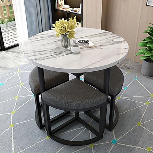 OUBBDVRT 5-teilige runde Esstisch und Stuhlset, Küchenfrühstücksbarmöbel, beinhaltet 1 runde Konferenztisch und 4 Stühle, ideal für Küchen-/Esszimmer, 80x75 cm/31.5x29.5in von OUBBDVRT