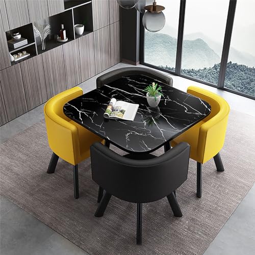 OUBBDVRT 5-teilige runde Esstisch und Stuhlset, Küchenfrühstücksbarmöbel, beinhaltet 1 runde Konferenztisch und 4 Stühle, ideal für Küchen-/Esszimmer, 80x75 cm/31.5x29.5in von OUBBDVRT