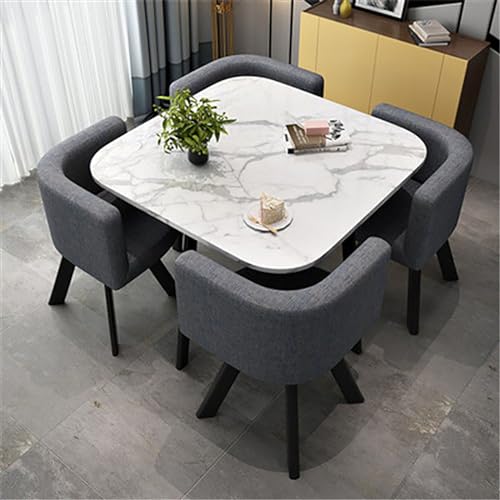 OUBBDVRT 5-teilige runde Esstisch und Stuhlset, Küchenfrühstücksbarmöbel, beinhaltet 1 runde Konferenztisch und 4 Stühle, ideal für Küchen-/Esszimmer, 80x75 cm/31.5x29.5in von OUBBDVRT