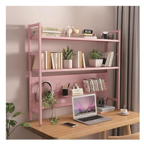 OUBBDVRT Bücherregal Bücherregal Speicher Organizer Desktop Bücherregal Organization Rack 2 Tier Schmiedeeisenschreibtisch Magazin Speicher Rack Metal Counttop Display Rack (Pink) von OUBBDVRT