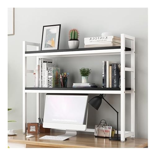 OUBBDVRT Bücherregal Bücherregal Speicherorganisator 2-stufig Desktop Bücherregal Stahlrahmen und Wooddesktop Lagerregal Kleiner Büro-Arbeitsplatten-Buchregale (schwarz) von OUBBDVRT
