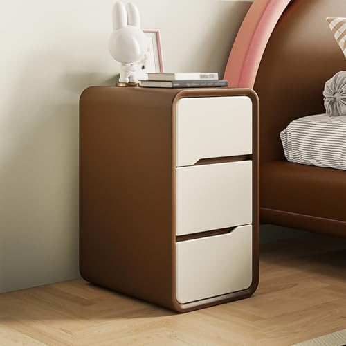 OUBBDVRT Cream Style 3 Schublade Nachttisch moderner Holz Nachttisch mit kleinem Lagerschrank minimalistische Schlafzimmermöbel Schmaler Beistelltisch für Schlafzimmer Dekor Kaffee (30x40) von OUBBDVRT