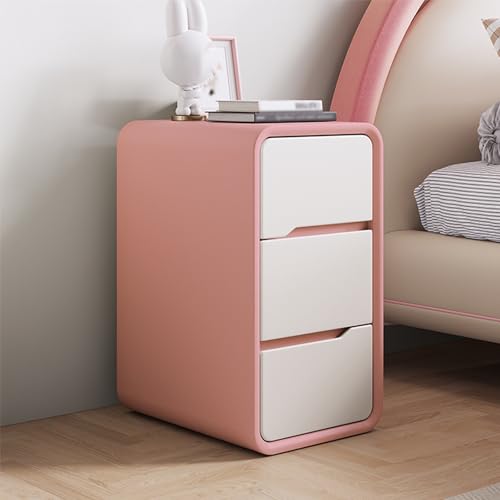 OUBBDVRT Creme Holz 3 Schublade Nachttisch Kleiner Nachteilspeicher Schrank Moderne minimalistische Schlafzimmer Möbel Rosa End Table (25x40x5) von OUBBDVRT