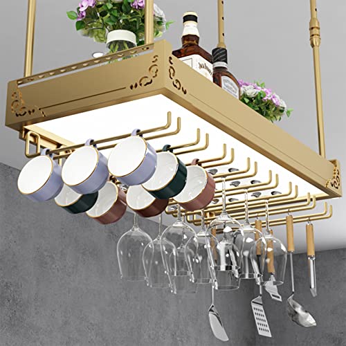 OUBBDVRT Deckenmontierte rustikaler Weinregal mit verstellbarem Hängsbalkenglashalter und hellschwarzer ideal für Bar oder Küchenlager 100x30 cm von OUBBDVRT