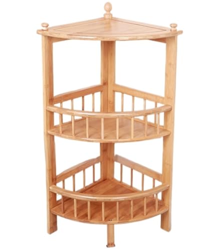 OUBBDVRT Eckregal Bücherregal Anlagen Ständer freistehende Bambus Eckschelfschelf-Rack Regale Eckschichtausstellungsregal Speicher für Wohnzimmer für Küchenschlafzimmer Büro (4-stufig) von OUBBDVRT