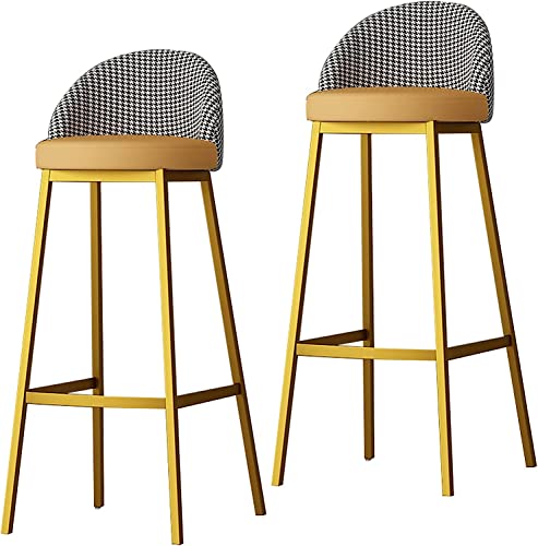 OUBBDVRT Industrial PU Faux Leder Bar Stuhl -Stuhl -Set 2 - Armless Houndstooth Back Stühle mit goldenen Metallbeinen für Küche, Essen, Bistro, Kneipe - Stylish & Langly von OUBBDVRT