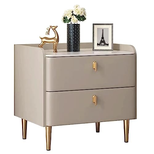 OUBBDVRT Marmor Finish -Nachttisch mit 2 Schubladen und künstlichem Leder Top Stilvoller Schlafzimmer Beispeicher und modernes Design von OUBBDVRT
