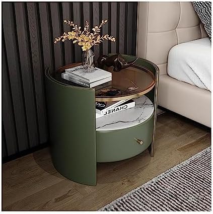 OUBBDVRT Massives Holz Endtisch mit LED -Sensor Leuchttemperierte Glasoberschwerter 50x47x50 cm Luxus am Nachtbezirksschrank von OUBBDVRT