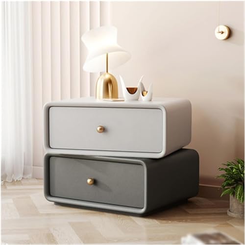 OUBBDVRT Massivholz Nachttisch mit rotbaren Doppelaufbewahrungsschubladen für Schlafzimmer modernes und einfaches Design mit runden Ecke Kopfteilrahmen von OUBBDVRT