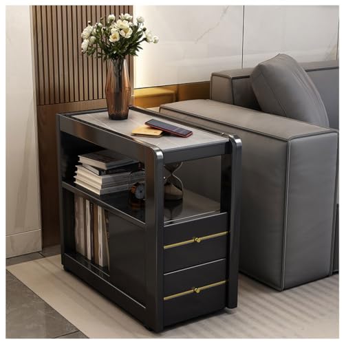 OUBBDVRT Massivholz rustikaler Beistelltisch mit abnehmbarem Mini -Felsenplatten -Ecktisch Kleiner Couchtisch für Wohnzimmersofa Sideboardschrank mit Riemenscheibe -Endtisch für Wohnzimmer Rustikaler von OUBBDVRT