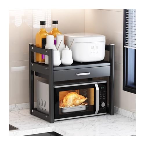 OUBBDVRT Mikrowellenregal für Küchenküche Mikrowellenregal Haushaltsarbeitsplatte Doppelschicht mit Verstellbarer Ofenluft Frenchation Rack Küchenständer (schwarz, 50 cm) von OUBBDVRT
