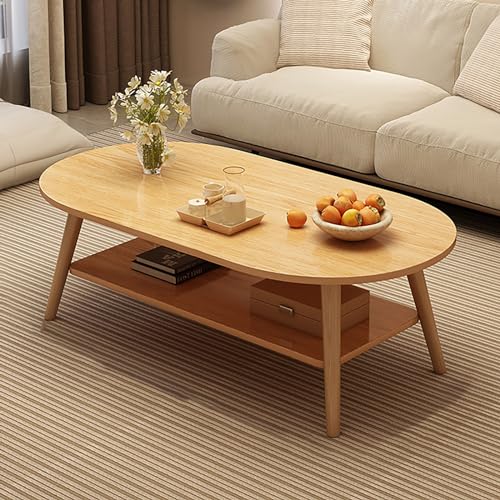 OUBBDVRT Minimalist 31,5 "Oval Couchtisch-2-stufiger Aufbewahrungstisch für Wohnzimmer & Schlafzimmer Stylish Eiche Design Platz sparsamer Kleiner Endtisch (80 x 40 x 42 cm) von OUBBDVRT