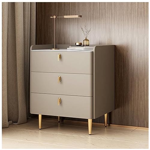 OUBBDVRT Mitte des Jahrhunderts moderner Nachttisch mit Kunstleder Marmor Top 3 Schubladen Nachttisch Nizer Holz Schlafzimmerschrank im Champagner Finish von OUBBDVRT