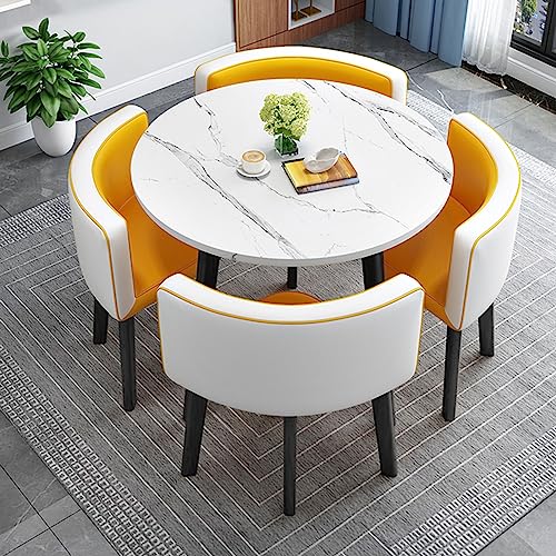 OUBBDVRT Moderne Küchenfrühstücksbartisch und Stuhl Runde Esstisch mit weicher Rückenländer Sparmöbel für Kaffee und Büro stilvoller Orange -und Weiß -Design von OUBBDVRT