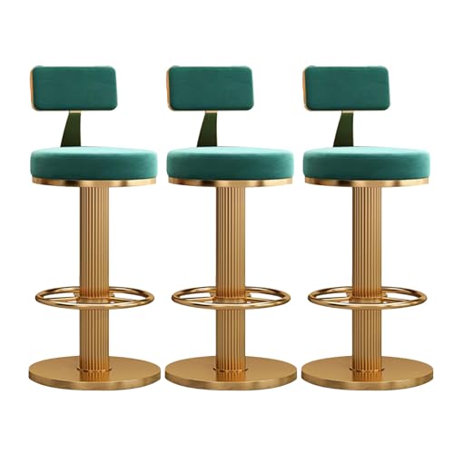 OUBBDVRT Moderne Samt -Schwenk -Barhocker -Set von 3 verstellbaren Höhenhohen Barstühle für Home Bar Kitchen Island Grün und goldene stilvolle Barstühle von OUBBDVRT
