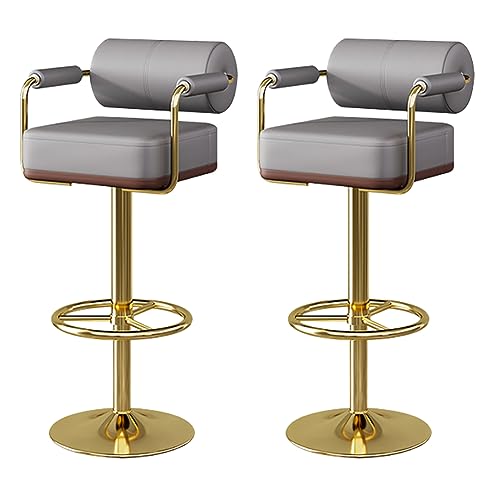 OUBBDVRT Moderne Set von 2 verstellbaren Schwenkstangenhocker mit Rückenlehne und Fußstütze Faux Leder Bar Stühle für Kücheninsel Essstile Grau- und Golddesign von OUBBDVRT