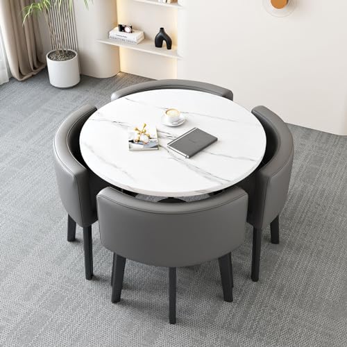 OUBBDVRT Moderne kleine runde Esstisch Set - 31,5 "Küchenfrühstücksbarmöbel mit Stühlen - stilvoller Konferenztisch für Esszimmer & Küche - 80x75 cm OUBBDVRT Moderne kleine runde Esstisch Set - 31,5 "Küchenfrühstücksbarmöbel mit Stühlen - stilvoller Konferenztisch für Esszimmer & Küche - 80x75 cm von OUBBDVRT