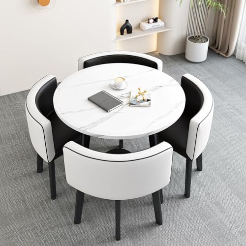 OUBBDVRT Moderne kleine runde Esstisch Set - 31,5 "Küchenfrühstücksbarmöbel mit Stühlen - stilvoller Konferenztisch für Esszimmer & Küche - 80x75 cm OUBBDVRT Moderne kleine runde Esstisch Set - 31,5 "Küchenfrühstücksbarmöbel mit Stühlen - stilvoller Konferenztisch für Esszimmer & Küche - 80x75 cm von OUBBDVRT