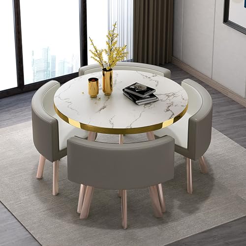 OUBBDVRT Moderne runde Frühstücksbar Esstisch Set mit Stühlen - stilvolle Küchenmöbel für Haus, Garten und Restaurant - 80x75 cm (31,5x29.5in) Konferenztisch von OUBBDVRT