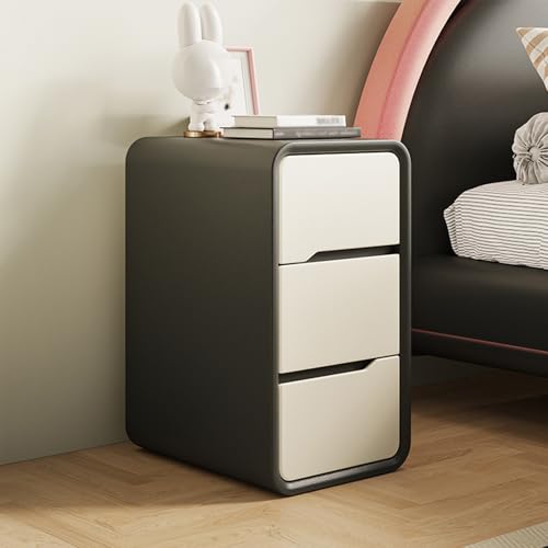 OUBBDVRT Moderner 3 -Schubladen -Holz -Nachttisch im cremefarbenen Stil Kleiner Nachteil für Schlafzimmer minimalistische Ende Beizertisch in dunkelgrauer 25 -Zoll -Schlafzimmermöbel von OUBBDVRT