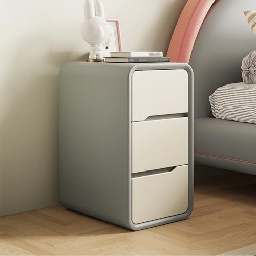 OUBBDVRT Moderner 3 -Schubladen -Nachttisch in hellgrau minimalistischem Holz Nachttisch mit Kleiner Lagerschrank Creme -Stil Schlafzimmer Möbel Schmaler Ende Seitentisch für Schlafzimmer von OUBBDVRT