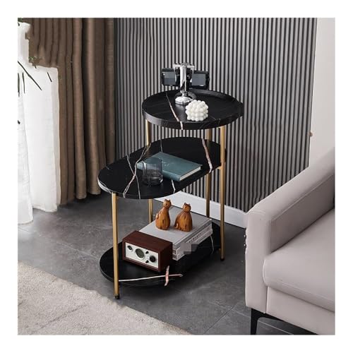OUBBDVRT Moderner 3 -stufiger schmaler Endtisch mit Aufbewahrungsregal schlanker Akzent Couchtisch für Schlafzimmer oder Wohnzimmer Stylish Sofa Nachttisch in Gold und Schwarz von OUBBDVRT