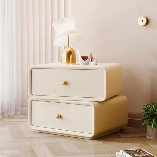OUBBDVRT Moderner 360 Grad rotierender Nachttisch mit 2 Schubladen für Schlafzimmer und Wohnzimmer dunkler Beige 50x40x48cm OUBBDVRT Moderner 360 Grad rotierender Nachttisch mit 2 Schubladen für Schlafzimmer und Wohnzimmer dunkler Beige 50x40x48cm von OUBBDVRT