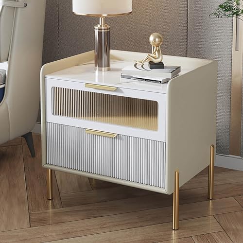 OUBBDVRT Moderner Nachttisch mit 2 Schubladen und goldenem Griff weiße Finish Easy Assembly ideal für Schlafzimmerbüro oder Studienraum OUBBDVRT Moderner Nachttisch mit 2 Schubladen und goldenem Griff weiße Finish Easy Assembly ideal für Schlafzimmerbüro oder Studienraum von OUBBDVRT