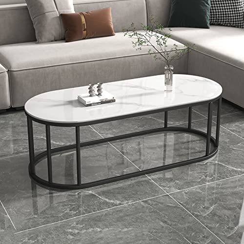 OUBBDVRT Moderner ovaler Couchtisch für Wohnzimmer - Sintered Stone Top & Metal Frame Easy Assembly Stylish Center Tisch mit Lagerregal für Home Office & Cafe Bar von OUBBDVRT