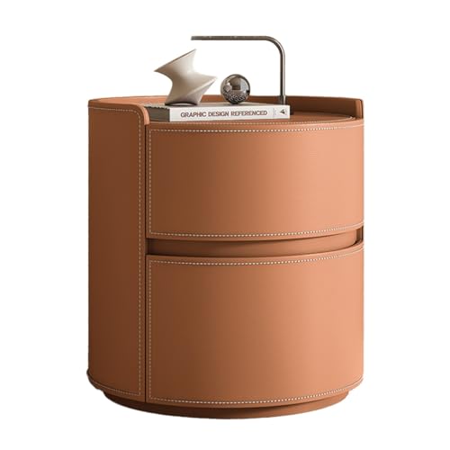 OUBBDVRT Moderner runder Aufbewahrungstisch mit 2 Schubladen hölzernen nordischen Nachtmöbeln für Schlafzimmer und Wohnzimmer Minimalist Kleiner Nachttisch mit Schrank 45x45x50 cm #01 Farboption von OUBBDVRT
