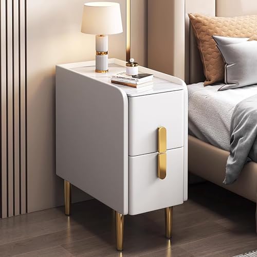 OUBBDVRT Moderner schlanker Nachttisch mit doppelter Schubladen -Lagerschrank minimalistischer Nachttisch für kleine Räume PU -Leder -Finish und Metallbeine ideal für Schlafzimmer und Wohnzimmer OUBBDVRT Moderner schlanker Nachttisch mit doppelter Schubladen -Lagerschrank minimalistischer Nachttisch für kleine Räume PU -Leder -Finish und Metallbeine ideal für Schlafzimmer und Wohnzimmer von OUBBDVRT