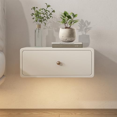 OUBBDVRT Moderner weißer schwimmender Nachttisch mit automatischem Sensor Leichtes Smart Side Accent -Endtisch für Schlafzimmer Festholz 1 Schublade von OUBBDVRT