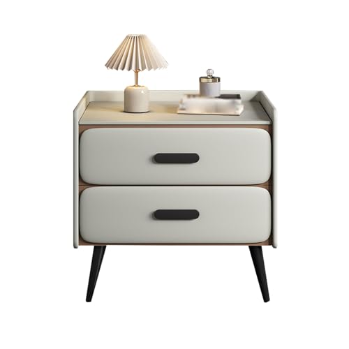 OUBBDVRT Nachttisch mit 2 Schubladen für Schlafzimmer Wohnzimmer Aufbewahrung Kleiner Nettentisch -Sofa im Braunweichen -grauen Moderne Design (weiß 45 * 40 * 49 cm) von OUBBDVRT