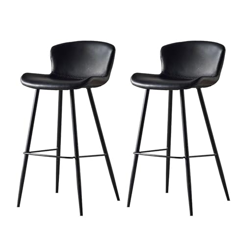 OUBBDVRT Set 2 Lederbarhocker, Moderne Thekestühle mit Fußstütze und Rücken, gepolsterte Esszimmer Sitzgelegenheiten für Küche, Café, rustikale Home Bar von OUBBDVRT