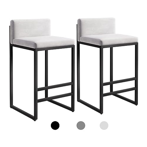 OUBBDVRT Set von 2 30 Zoll Stangenhocker mit Fußstütze und Dicker Kissenzählerhöhe Küche Essstühle Metallstahl Rahmen schwarzer Rahmen und Sitzfarbe Rechteck Form Rückenlehne für Komfort von OUBBDVRT