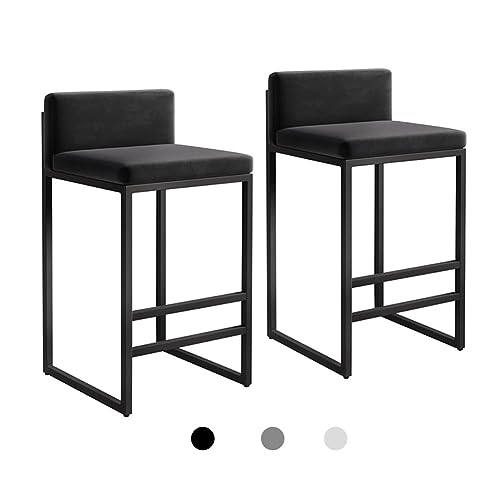 OUBBDVRT Set von 2 30 Zoll Stangenhocker mit Fußstütze und Dicker Kissenzählerhöhe Küche Essstühle Metallstahl Rahmen schwarzer Rahmen und Sitzfarbe Rechteck Form Rückenlehne für Komfort von OUBBDVRT