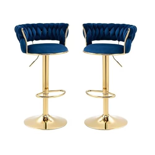 OUBBDVRT Set von 2 modernen goldenen Schwenkstabhockern Einstellbare Höhe gewebte Thekenstühle mit stilvoller Küche und Esssitzen (blau) von OUBBDVRT