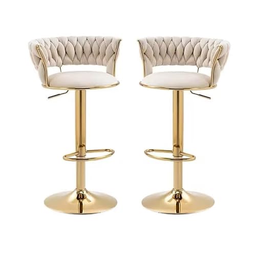 OUBBDVRT Set von 2 modernen goldenen Schwenkstabhockern Verstellbare Höhe Küchenstühle mit Rücken gewebten Thekenhöhe Barhocker für Haushaltsraum und Bar (weiß) von OUBBDVRT