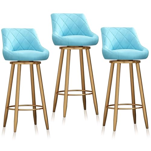 OUBBDVRT Set von 3 Schwenkstangenhodern, 65 cm Samtklopfenhöhe mit Rücken, stilvolle grüne Kücheninselsitze, goldene Beine, perfekt für Home & Pub -Nutzung von OUBBDVRT
