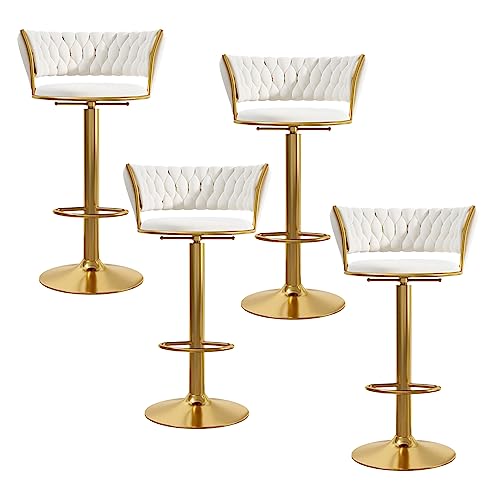 OUBBDVRT Set von 4 modernen Velvet -Schwenk -Barhockern, Tufted Barstühle mit Rücken- und Goldfußstütze für Home Bar, Kücheninsel, Esszimmer - Stylish Green Design von OUBBDVRT