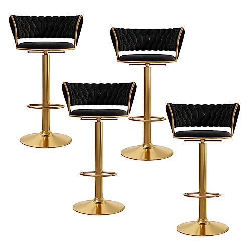 OUBBDVRT Set von 4 modernen Velvet -Schwenk -Barhockern, Tufted Barstühle mit Rücken- und Goldfußstütze für Home Bar, Kücheninsel, Esszimmer - Stylish Green Design von OUBBDVRT