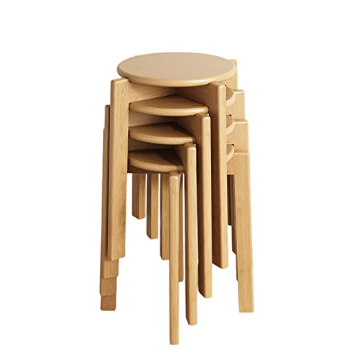OUBBDVRT Set von 4 stapelbaren Holzhockern, solide runde Rückenhocker mit Nicht rutschfesten Matten, tragbaren Esstühle für Küche, Frühstück, Zuhause und Büro (Farbe: B2) von OUBBDVRT