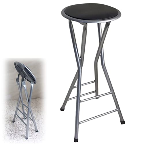 OUBBDVRT Tragbarer Klappstangenhocker 24/28 Zoll Rückenfreier runder gepolsterter Metallstuhl für Innen-/Außenverwendung ideal für Küchenkneipe oder Zuhause (Farbe: Weiß) von OUBBDVRT