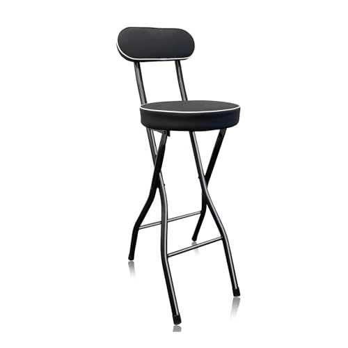 OUBBDVRT Tragbarer Klappstangenhocker mit gepolstertem Sitz, Höhe einstellbar 22-30 Zoll, PU-Lederstuhl, platzsparender Hochstuhl für Küche, Garten, Büro-Weiß von OUBBDVRT