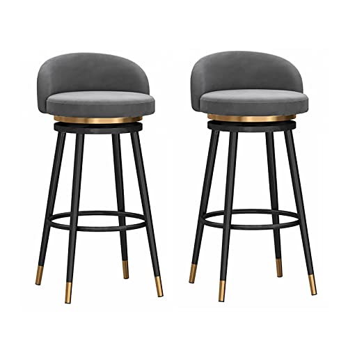 OUBBDVRT Velvet Polster gepolsterte Schwenkbarhocker mit Low Rücken Counter Height Metall Rahmenstuhl für Kücheninsel Esszimmer Terrasse Grauer Set von 1 von OUBBDVRT