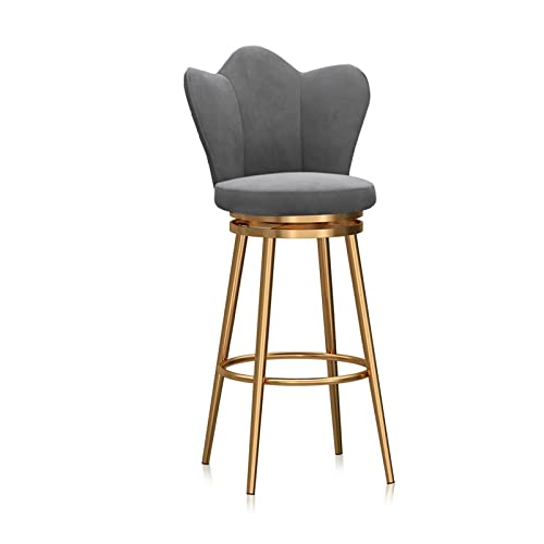 OUBBDVRT Velvet Polster gepolsterte Schwenkbarhocker mit Low Rücken Counter Height Metall Rahmenstuhl für Kücheninsel Esszimmer Terrasse Grauer Set von 1 von OUBBDVRT